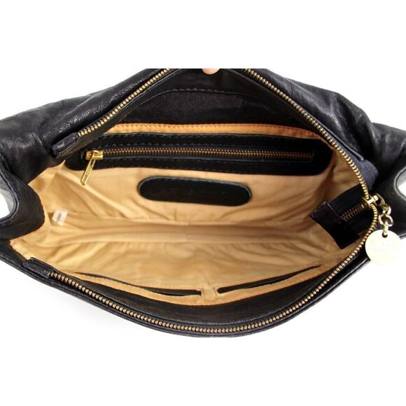 Gustto SOFT BLACK GENUINE LEATHER FLAP LOGO CLUTCH HANDBAG WALLET PURSE - Picture 10 of 16